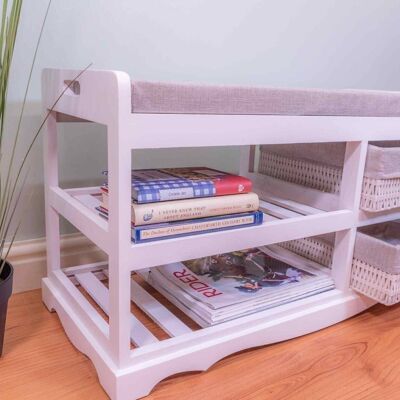 Laxey White Bench With Shoe Rack & Drawers