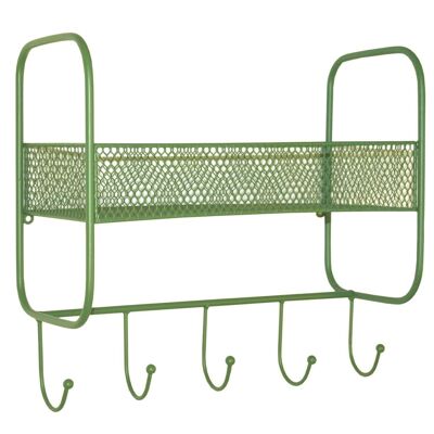 Mesh Wall Shelf With 5 Hooks Green