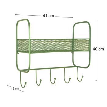 Étagère murale en filet avec 5 crochets Vert 4