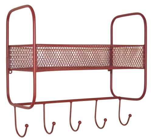 Mesh Wall Shelf With 5 Hooks Red