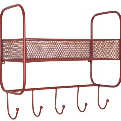 Mensola a muro in rete con 5 ganci rosso