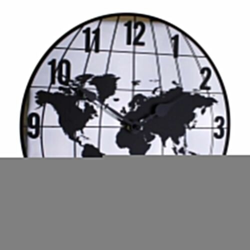 Mirrored Clock Featuring Map Of The World Design 30cm
