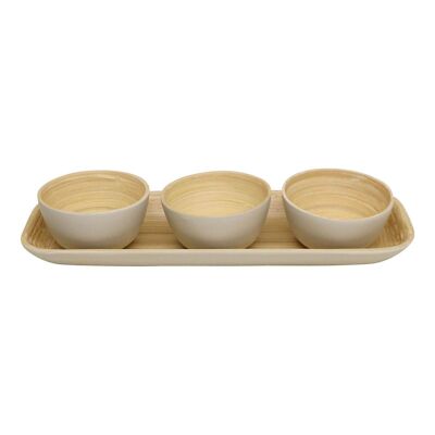 Natural Interiors Lot de 3 bols de service en bambou sur plateau