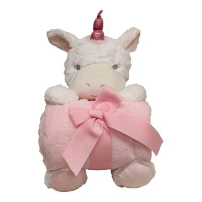 Nuovo Baby White Unicorn Teddy e copriletto rosa
