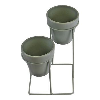 Petite jardinière double sur pied, abri de rempotage, vert 3