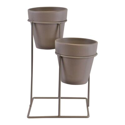 Petite jardinière double sur pied, abri de rempotage, gris