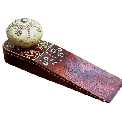 Red Doorstop With Wooden Knob