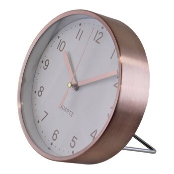 Horloge de table en métal doré rose, diamètre 16 cm 2