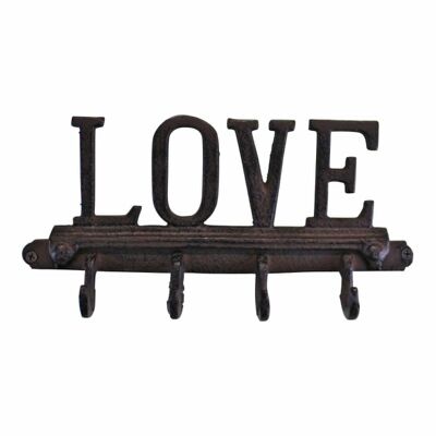 Crochets muraux rustiques en fonte, design d'amour avec 4 crochets
