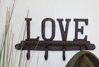 Crochets muraux rustiques en fonte, design d'amour avec 4 crochets 3