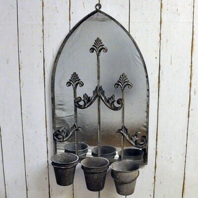 Espejo de pared oxidado con jardinera triple