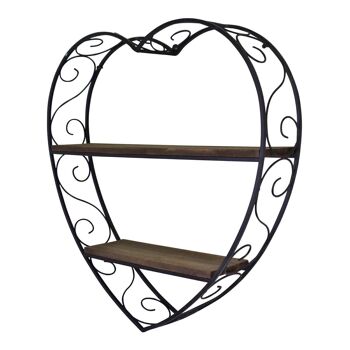 Scroll Design Étagère en métal et bois en forme de cœur 2