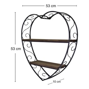 Scroll Design Étagère en métal et bois en forme de cœur 4