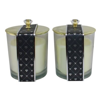 Juego de 2 frascos de vidrio para velas con tapas estilo diamante, con fragancia