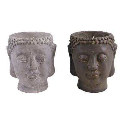 Set mit 2 großen Kerzen im Buddha-Design aus Zement