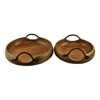 Set de 2 bols en bois de manguier avec anses en métal 2