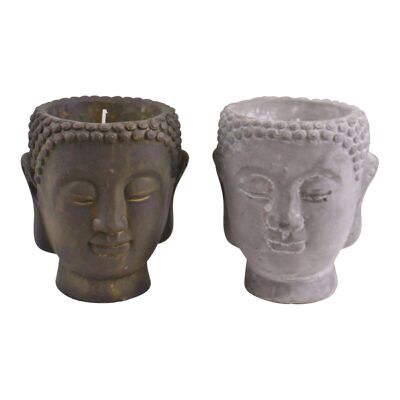 Set mit 2 mittelgroßen Kerzen im Buddha-Design aus Zement