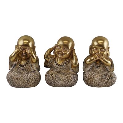 Ensemble de 3 ornements de Bouddha dorés, See No Evil, Hear No Evil, Speak No Evil