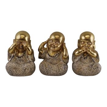 Ensemble de 3 ornements de Bouddha dorés, See No Evil, Hear No Evil, Speak No Evil 1