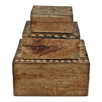 Ensemble de 3 boîtes carrées en bois de kasbah sculptées à la main 3