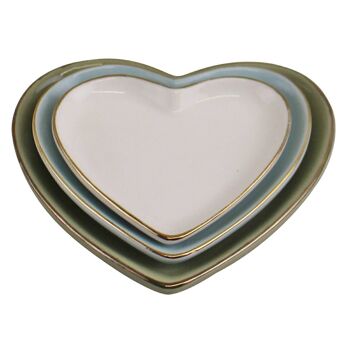 Ensemble de 3 vide-poches en céramique en forme de cœur avec un bord doré 1