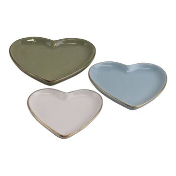 Ensemble de 3 vide-poches en céramique en forme de cœur avec un bord doré 2