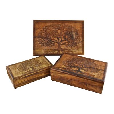 Set di 3 scatole di legno albero della vita
