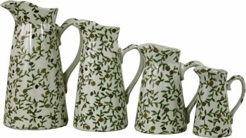 Ensemble de 4 pichets en céramique, motif floral vert et blanc vintage 2