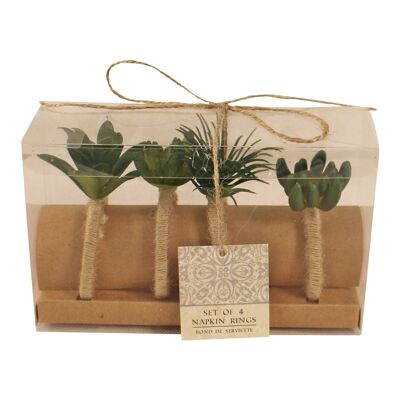 Lot de 4 ronds de serviette design imitation succulente