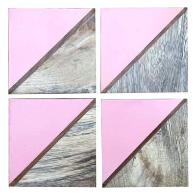Set mit 4 quadratischen zweifarbigen Holzuntersetzern – Pink