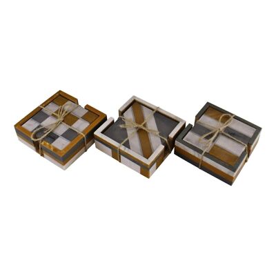 Set mit 4 quadratischen Untersetzern aus Kunstharz, abstraktes Design