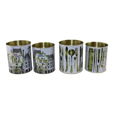 Juego de 4 latas de almacenamiento de estilo vintage.