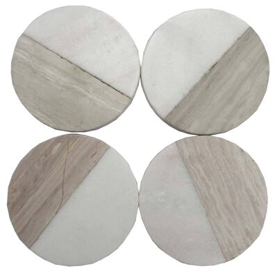 Set of 4 Wood Effect Marble Coasters - Round