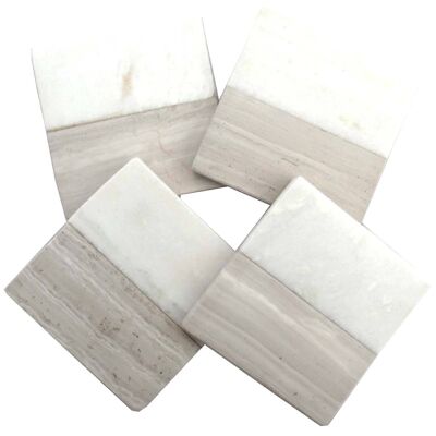 Set of 4 Wood Effect Marble Coasters - Square