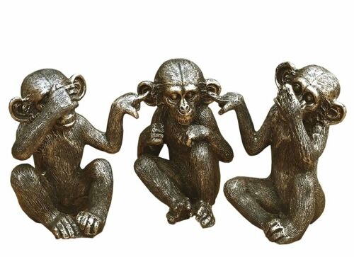 Set Of Three Distressed Resin Monkey Ornaments