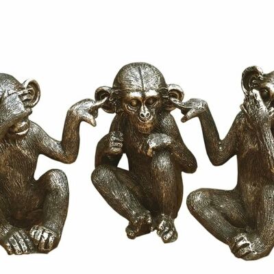 Satz von drei Affen-Ornamenten aus Kunstharz in Distressed-Optik