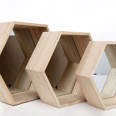 Set of Three Hexagon Mirrored Shelves