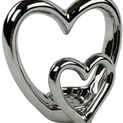 Silver Double Heart Tealight Holder