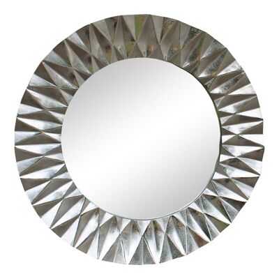 Espejo circular de metal plateado con diseño geométrico 60cm