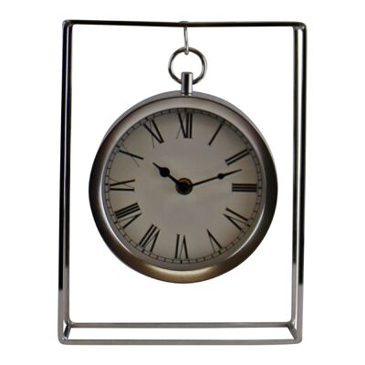 Reloj colgante independiente de metal plateado con marco, 25 cm