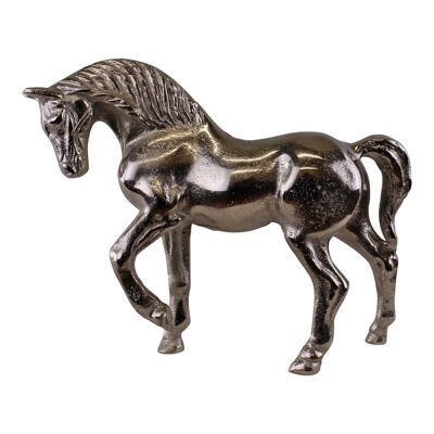 Ornamento di cavallo in metallo argentato, alto 23 cm