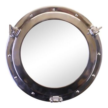 Miroir hublot en métal argenté, 40 cm 1
