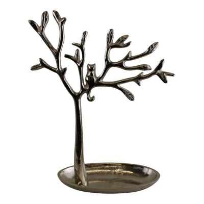 Arbre En Métal Argenté Avec Porte Bijoux Chat