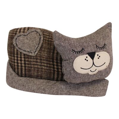 Arrêt de porte en tissu chat endormi, marron