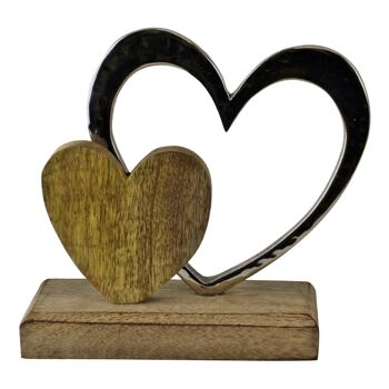 Ornement Petit Coeur Double Sur Socle En Bois 1