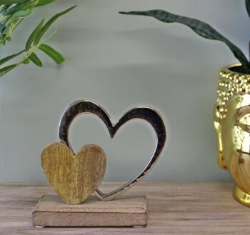 Ornement Petit Coeur Double Sur Socle En Bois 3