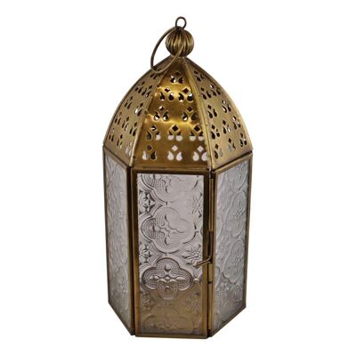 Farol de vela Kasbah estilo marroquí de metal dorado pequeño