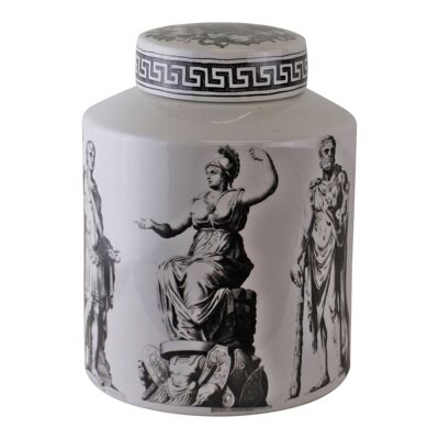 Tarro de porcelana estilo griego redondo pequeño, cerámica griega