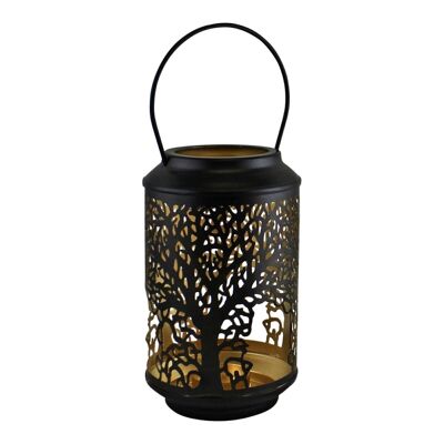 Linterna de vela negra con diseño de árbol de la vida pequeño