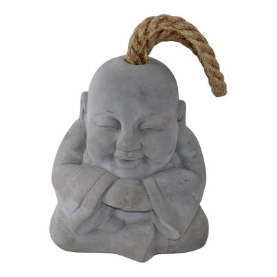 Lächelnder Buddha Türstopper aus grauem Zement